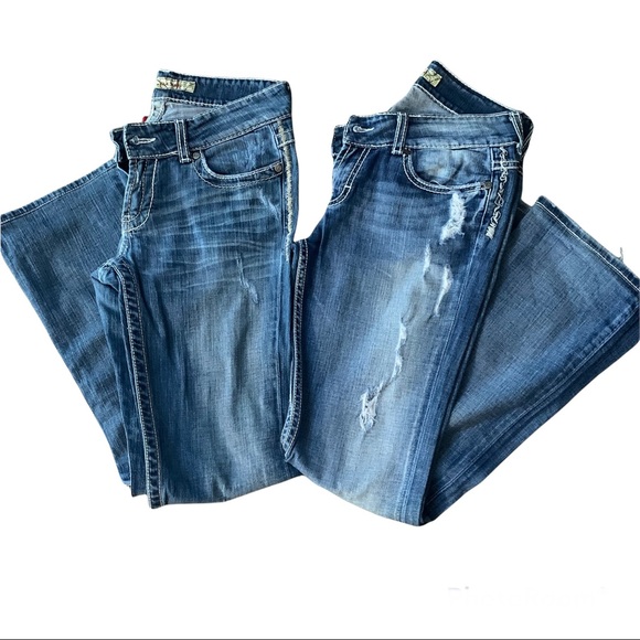 BKE Distressed Boot Cut Denim Jean Bundle 26 X 33 1/2 and 26 x 31 1/2 - Picture 2 of 14